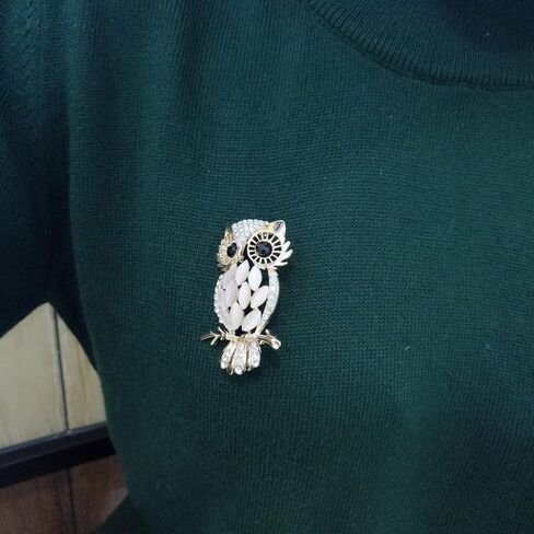Crystal Rhinestone Owl Brooch Pin Fashion Elegant Cartoon Cat Eye Stone Owl Gold Silver Dual Color Brooch Lapel Pins Cute Double Owl Brooch Pin Clothes Bag Hat Dress Jewelry for Women in Saudi Arabia