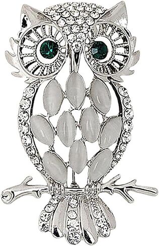 Crystal Rhinestone Owl Brooch Pin Fashion Elegant Cartoon Cat Eye Stone Owl Gold Silver Dual Color Brooch Lapel Pins Cute Double Owl Brooch Pin Clothes Bag Hat Dress Jewelry for Women in Saudi Arabia