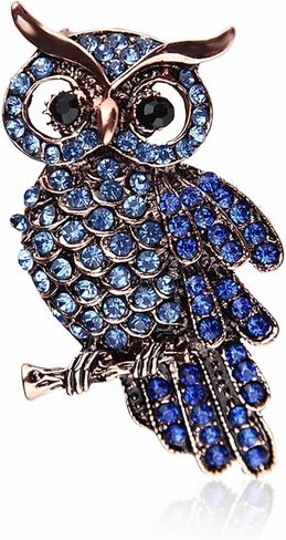 Crystal Rhinestone Owl Brooch Pin Fashion Elegant Cartoon Cat Eye Stone Owl Gold Silver Dual Color Brooch Lapel Pins Cute Double Owl Brooch Pin Clothes Bag Hat Dress Jewelry for Women in Saudi Arabia