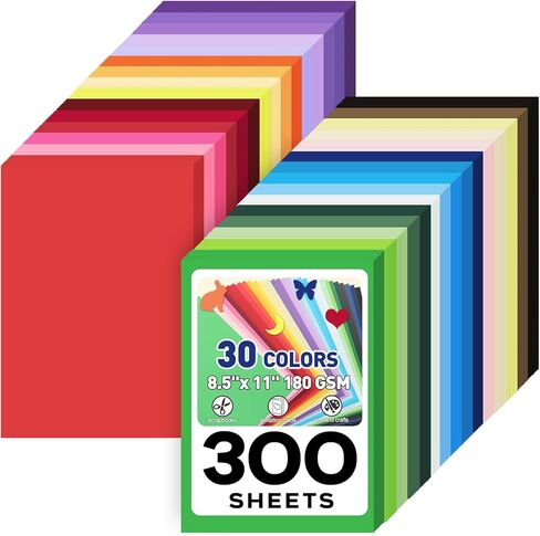 8.5" X 11" Colored Cardstock Bulk 300 Sheets 30 Assorted Colors Construction Paper Card Stock Printer Paper for DIY Crafts, Cricut Card Making, Party Decor, Kids School Supplies, 180 GSM in Kuwait