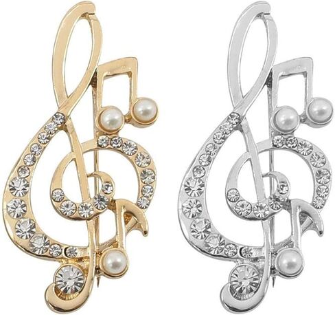 2PCS Music Note Brooch Pin for Women Dainty Elegant Rhinestone Pearl Note Treble Clef Brooch Musician Party Dance Banquet Clothes Accessorie Jewelry in Kuwait