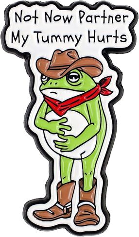 Not Now Partner My Tummy Hurts Sad Cowboy Frog Pin Brooch، دبوس المينا لآلام المعدة، هدية للناجين من آلام البطن ومحارب الأمراض المزمنة، شارة طية صدر السترة الفكاهة المزمنة، ملحقات يوم المرض المضحكة in Kuwait