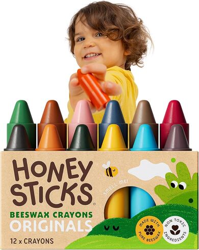 Honeysticks 100% Pure Beeswax Crayons (12 Pack) - Non-Toxic Crayons, Safe for Babies and Toddlers, For 1 Year Plus, Handmade in New Zealand with Natural Beeswax and Food-Grade Colors, Eco-Friendly. in Kuwait