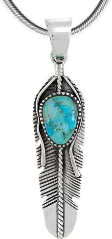 Feather Turquoise Pendant Necklace 20" – Genuine Gemstones in Saudi Arabia