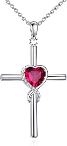 S925 Sterling Silver Cross Necklace for Women Birthstone Necklace Heart Infinity Cross Pendant Necklace Christmas Valentines Day Gifts Birthday Holiday Gifts for Her, 18"+2" Inches in Saudi Arabia