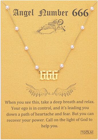 قلادة بأرقام الملاك 18 قيراط مطلية بالذهب من الفولاذ المقاوم للصدأ واللؤلؤ الصناعي سلسلة قلادات إكسسوارات جمالية مجوهرات للنساء 16" in Kuwait