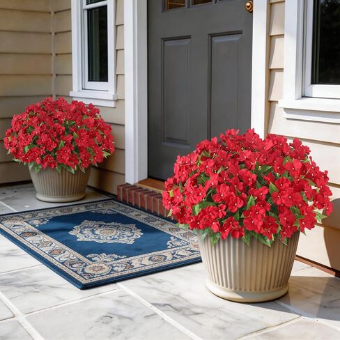 YXZZWL 16 Bundles Artificial Impatiens for Outdoor Spring Summer Decor, No Fade Silk Fake Flowers, UV-Resistant Faux Plants for Garden Porch Home Farmhouse Decoration (Red) in Saudi Arabia