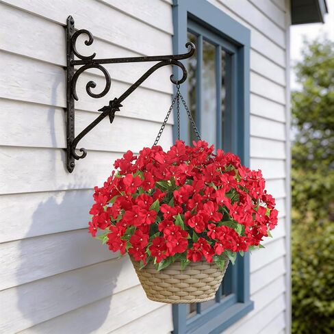 YXZZWL 16 Bundles Artificial Impatiens for Outdoor Spring Summer Decor, No Fade Silk Fake Flowers, UV-Resistant Faux Plants for Garden Porch Home Farmhouse Decoration (Red) in Saudi Arabia