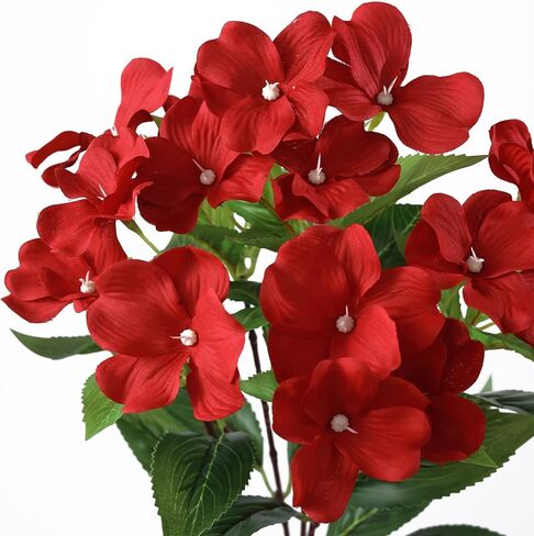 YXZZWL 16 Bundles Artificial Impatiens for Outdoor Spring Summer Decor, No Fade Silk Fake Flowers, UV-Resistant Faux Plants for Garden Porch Home Farmhouse Decoration (Red) in Saudi Arabia