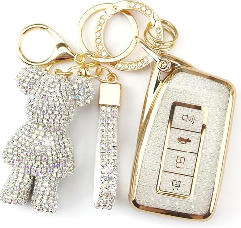 Cute Key Fob Cover with Rhinestone Bear Charm, Bling TPU Smart Key Case for Women, Compatible with Lexus ES300h ES350 GS350 GS450h IS200t IS300 IS350 RC350 RX450h (4-Button, Gold Pink) in Kuwait