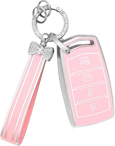 PIFOOG Key Fob Cover fit for Genesis G70 G80 G90 4 Button Pink Car Keys Case Shell Protector Protection Full Covers Bling Keychain Accessories Girly Women Cute TPU in Saudi Arabia