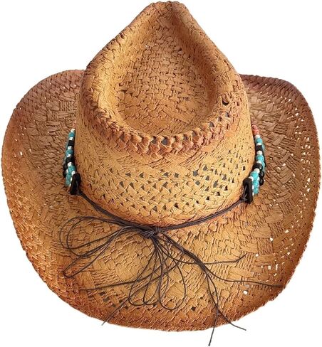 قبعة من القش للجنسين، أشرطة زخرفية أنيقة مطرزة بالخرز، للشاطئ في الهواء الطلق لنزهات الشاطئ، حدود واسعة، بيج شمسي in Kuwait
