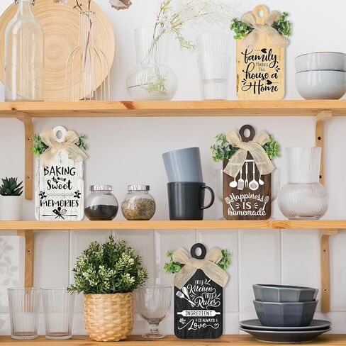 4 قطع من Arquiel ديكور فني جداري خشبي لقواعد مطبخ المزرعة وتعليقات خشبية ديكور ريفي (5.5 × 11 بوصة) in Kuwait
