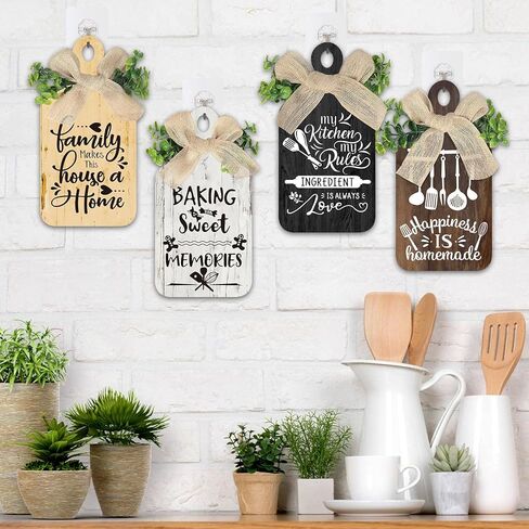 4 قطع من Arquiel ديكور فني جداري خشبي لقواعد مطبخ المزرعة وتعليقات خشبية ديكور ريفي (5.5 × 11 بوصة) in Kuwait