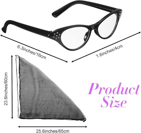 إكسسوارات الخمسينيات للنساء في الخمسينيات من القرن العشرين وشاح رقبة شيفون عتيق من حجر الراين نظارات عين القطة للزي للحفلات التنكرية، وإكسسوارات الهبي، وأزياء الهالوين (أسود) in Kuwait