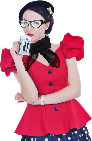 إكسسوارات الخمسينيات للنساء في الخمسينيات من القرن العشرين وشاح رقبة شيفون عتيق من حجر الراين نظارات عين القطة للزي للحفلات التنكرية، وإكسسوارات الهبي، وأزياء الهالوين (أسود) in Kuwait