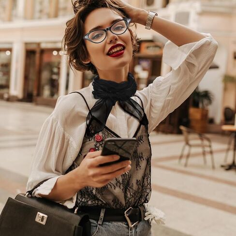 إكسسوارات الخمسينيات للنساء في الخمسينيات من القرن العشرين وشاح رقبة شيفون عتيق من حجر الراين نظارات عين القطة للزي للحفلات التنكرية، وإكسسوارات الهبي، وأزياء الهالوين (أسود) in Kuwait