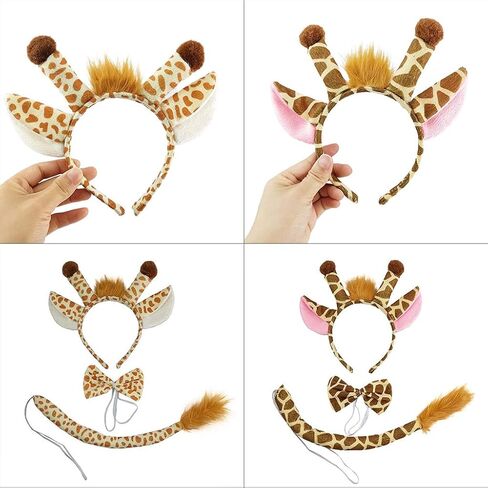 Giraffe Hair Hoop & Tail Tie Set - Cute Plush Animal Headband for Jungle Safari Theme Party, Halloween Costume, Cosplay & Christmas Dress-Up Accessories for Women, Men & Kids in Kuwait