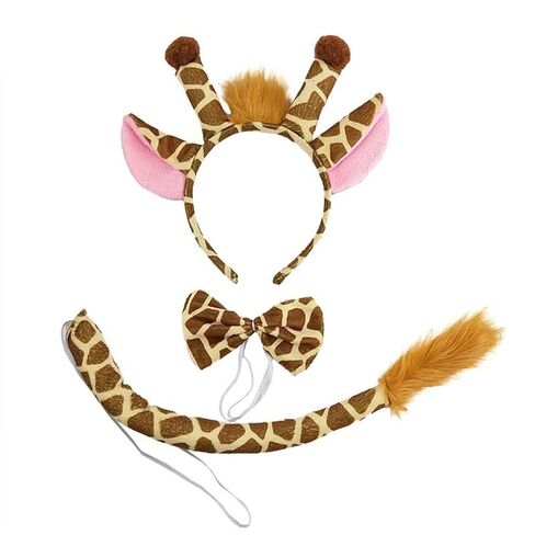 Giraffe Hair Hoop & Tail Tie Set - Cute Plush Animal Headband for Jungle Safari Theme Party, Halloween Costume, Cosplay & Christmas Dress-Up Accessories for Women, Men & Kids in Kuwait