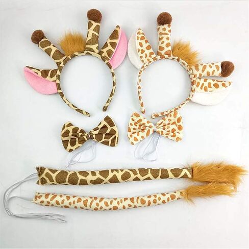 Giraffe Hair Hoop & Tail Tie Set - Cute Plush Animal Headband for Jungle Safari Theme Party, Halloween Costume, Cosplay & Christmas Dress-Up Accessories for Women, Men & Kids in Kuwait