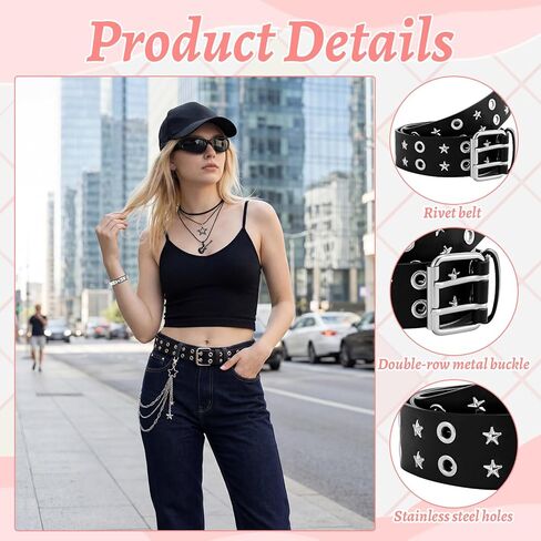 JATEBI 8 Pcs Gothic Punk Rock Accessories for Women, Y2K Accessories Set Black Studded Belt Bracelets Grommet Headband Punk Star Pants Chain Necklaces Earrings Sunglasses for Women in Kuwait