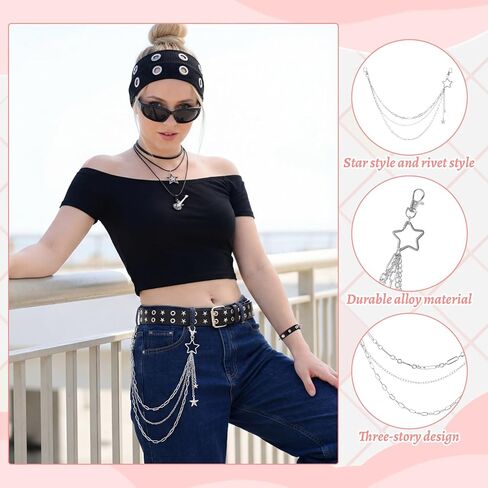 JATEBI 8 Pcs Gothic Punk Rock Accessories for Women, Y2K Accessories Set Black Studded Belt Bracelets Grommet Headband Punk Star Pants Chain Necklaces Earrings Sunglasses for Women in Kuwait