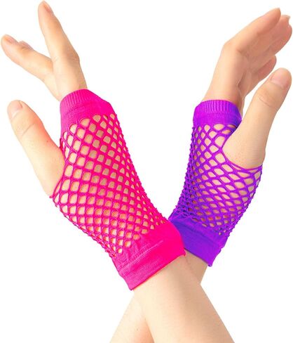 Neon Fingerless Gloves 80s Accessories for Women Punk Wrist,Fishnet Gloves Short Net Mesh for Halloween in Kuwait