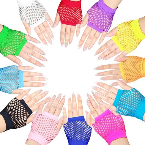 Neon Fingerless Gloves 80s Accessories for Women Punk Wrist,Fishnet Gloves Short Net Mesh for Halloween in Kuwait
