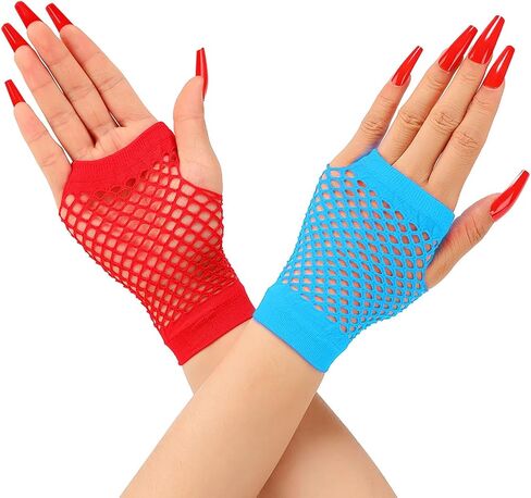 Neon Fingerless Gloves 80s Accessories for Women Punk Wrist,Fishnet Gloves Short Net Mesh for Halloween in Kuwait