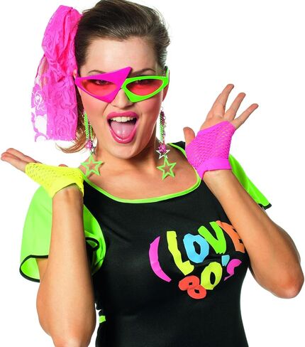 Neon Fingerless Gloves 80s Accessories for Women Punk Wrist,Fishnet Gloves Short Net Mesh for Halloween in Kuwait