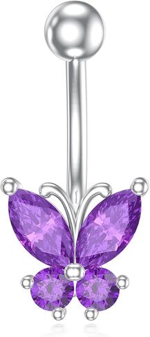 Natural Amethyst Butterfly Belly Button Ring for Women 14G 925 Sterling Silver Genuine Amethyst Belly Button Ring Female Navel Piercing Jewelry Gifts in Kuwait