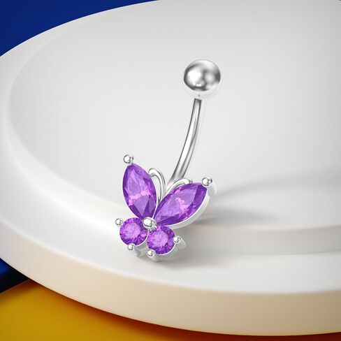 Natural Amethyst Butterfly Belly Button Ring for Women 14G 925 Sterling Silver Genuine Amethyst Belly Button Ring Female Navel Piercing Jewelry Gifts in Kuwait