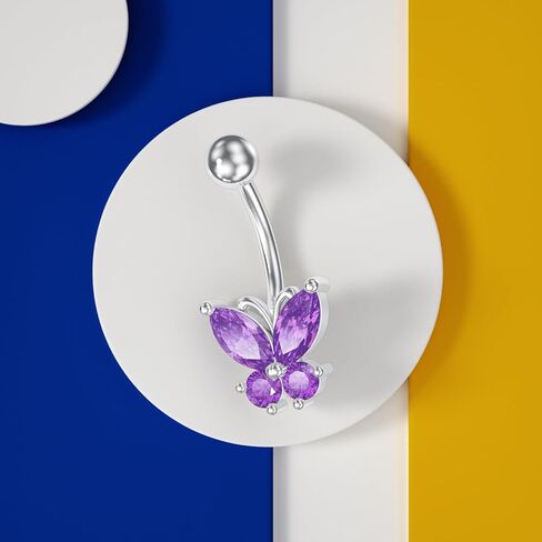 Natural Amethyst Butterfly Belly Button Ring for Women 14G 925 Sterling Silver Genuine Amethyst Belly Button Ring Female Navel Piercing Jewelry Gifts in Kuwait