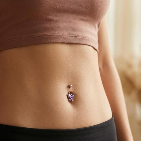 Natural Amethyst Butterfly Belly Button Ring for Women 14G 925 Sterling Silver Genuine Amethyst Belly Button Ring Female Navel Piercing Jewelry Gifts in Kuwait