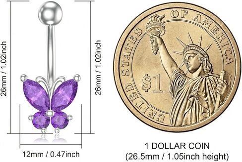 Natural Amethyst Butterfly Belly Button Ring for Women 14G 925 Sterling Silver Genuine Amethyst Belly Button Ring Female Navel Piercing Jewelry Gifts in Kuwait