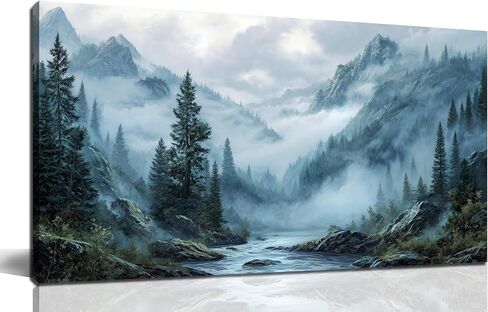 Foggy Forest Wall Art for Living Room Tree Canvas Wall Art for Office Mountain Pictures Wall Decor for Bedroom Size 20 x 40 Inch in Saudi Arabia