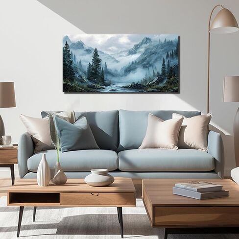 Foggy Forest Wall Art for Living Room Tree Canvas Wall Art for Office Mountain Pictures Wall Decor for Bedroom Size 20 x 40 Inch in Saudi Arabia