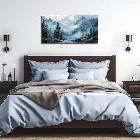Foggy Forest Wall Art for Living Room Tree Canvas Wall Art for Office Mountain Pictures Wall Decor for Bedroom Size 20 x 40 Inch in Saudi Arabia