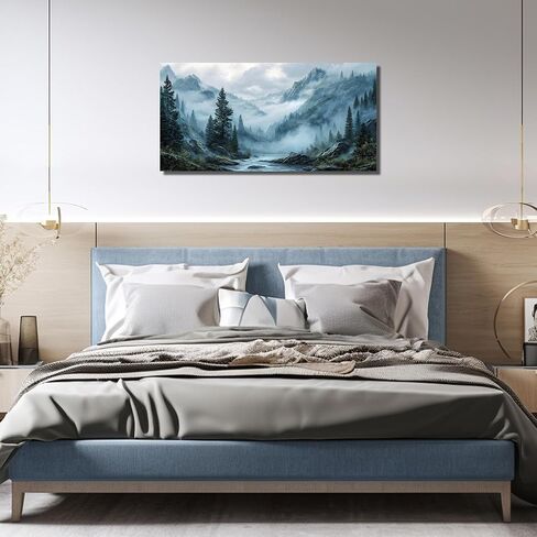 Foggy Forest Wall Art for Living Room Tree Canvas Wall Art for Office Mountain Pictures Wall Decor for Bedroom Size 20 x 40 Inch in Saudi Arabia