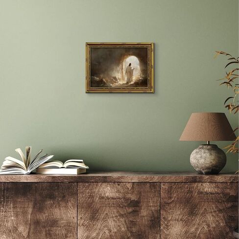 Vintage Framed Jesus Resurrection Wall Art Christian Empty Tomb Canvas Print Jesus Rolls Away Stone pictures Leaves the Tomb Posters Easter Painting Ornate Gold Frame Religious Wall Decor 9x11in in Saudi Arabia