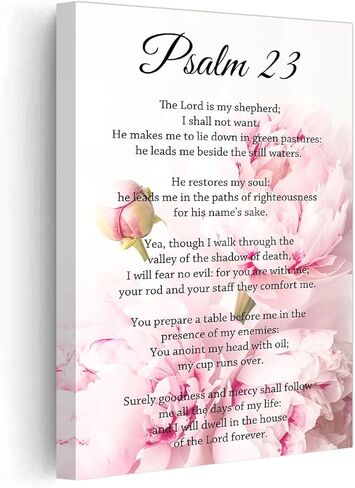PBXBJY لوحة فنية جدارية مسيحية مزمور 23 مطبوعة على القماش آيات الكتاب المقدس ملصق صورة الكتاب المقدس عمل فني ديني لديكور جدار صلاة الكنيسة مؤطر (وردي، (12.00 بوصة × 18.00)) in Kuwait