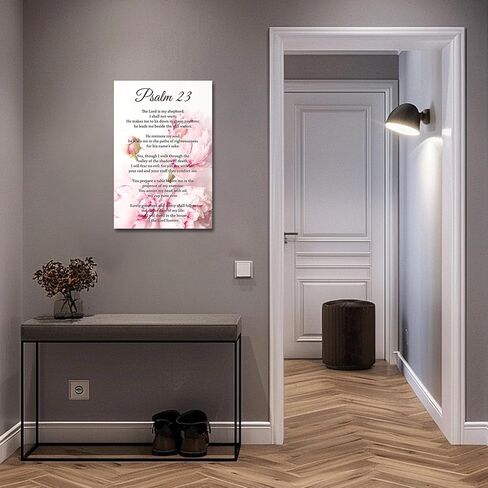 PBXBJY لوحة فنية جدارية مسيحية مزمور 23 مطبوعة على القماش آيات الكتاب المقدس ملصق صورة الكتاب المقدس عمل فني ديني لديكور جدار صلاة الكنيسة مؤطر (وردي، (12.00 بوصة × 18.00)) in Kuwait