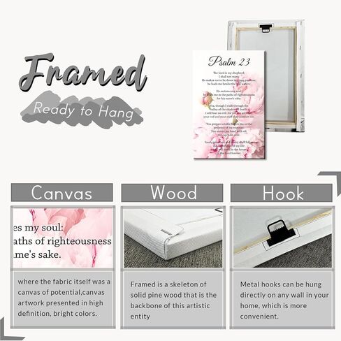 PBXBJY لوحة فنية جدارية مسيحية مزمور 23 مطبوعة على القماش آيات الكتاب المقدس ملصق صورة الكتاب المقدس عمل فني ديني لديكور جدار صلاة الكنيسة مؤطر (وردي، (12.00 بوصة × 18.00)) in Kuwait