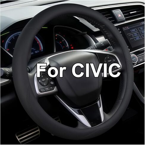 غطاء عجلة القيادة الجلدي لسيارة Honda Civic، واقي عجلة قيادة السيارة قابل للتنفس مقاس 14.5-15 بوصة، ملحقات داخلية ممتازة للسيارات متوافقة مع جميع موديلات Honda (أسود) in Kuwait