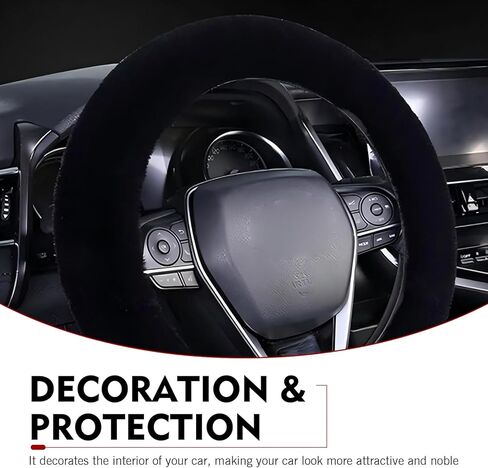 14-15 Inch Fuzzy Fluffy Steering Wheel Cover, Winter Warm Soft Non-Slip Car Steering Wheel Protection Decoration, Universal for Most Cars (Black) in Kuwait