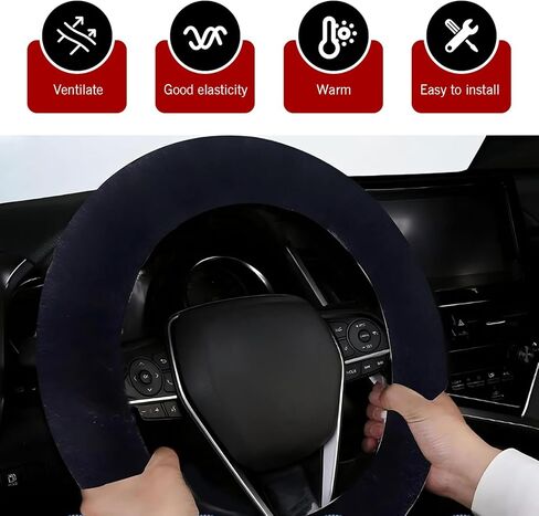 14-15 Inch Fuzzy Fluffy Steering Wheel Cover, Winter Warm Soft Non-Slip Car Steering Wheel Protection Decoration, Universal for Most Cars (Black) in Kuwait