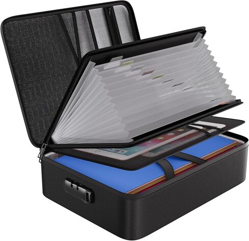 ENGPOW 5200℉ Fireproof File Organizer Bag with 13 Pocket Accordion File Folder,Document Organizer Box with Lock&Labels,Multi-Layer Portable Home Travel Safe Storage Box for Important Documents,Files in Kuwait