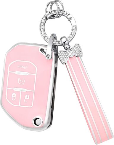 PIFOOG Key Fob Cover for Jeep Wrangler JL JLU 2024 2023 2022 2021 2020 2019 2018 Gladiator JT Accessories Pink 4 Button Car Keys Case Shell Bling Keychain Protector Girly Women TPU in Saudi Arabia