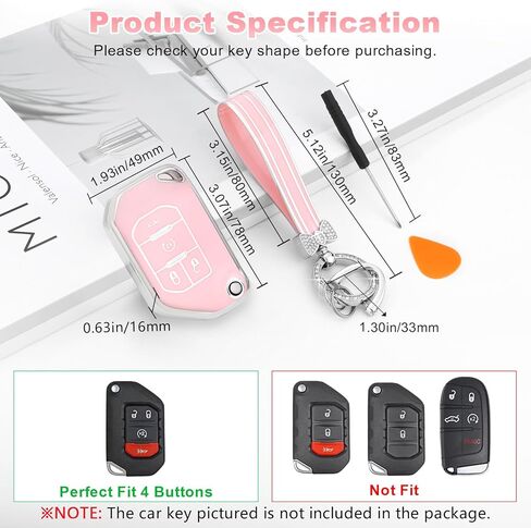 PIFOOG Key Fob Cover for Jeep Wrangler JL JLU 2024 2023 2022 2021 2020 2019 2018 Gladiator JT Accessories Pink 4 Button Car Keys Case Shell Bling Keychain Protector Girly Women TPU in Saudi Arabia