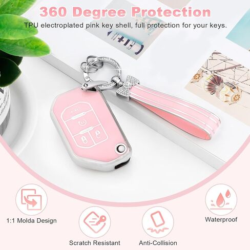 PIFOOG Key Fob Cover for Jeep Wrangler JL JLU 2024 2023 2022 2021 2020 2019 2018 Gladiator JT Accessories Pink 4 Button Car Keys Case Shell Bling Keychain Protector Girly Women TPU in Saudi Arabia
